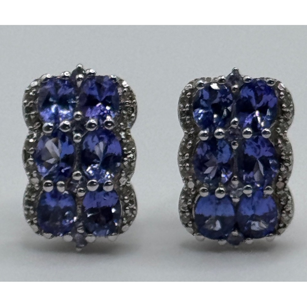 Sterling Silver Tanzanite Pierced Earrings Omega Back
